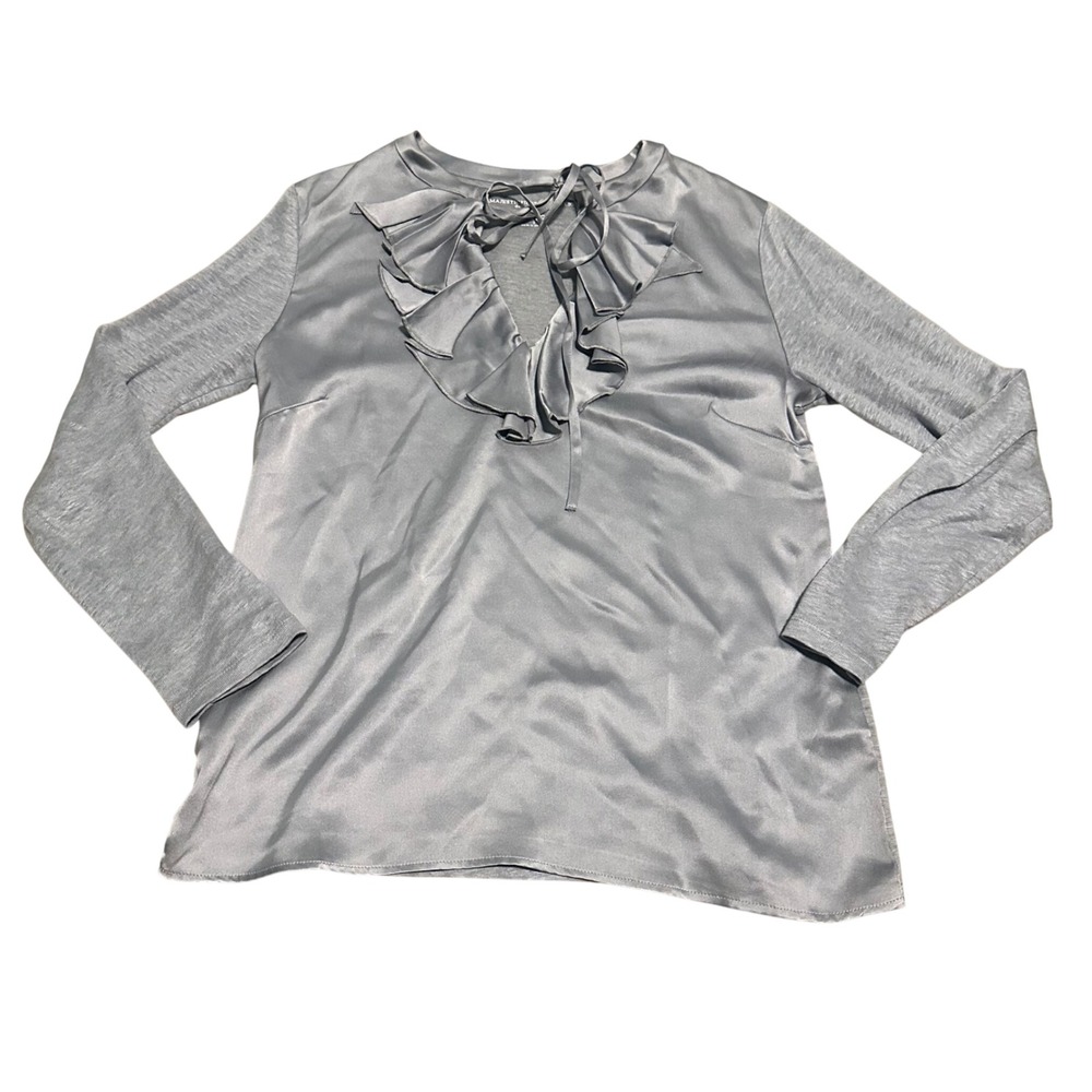 Majestic Filatures Deluxe Linen Silk Ruffled‎ Neck Long Sleeve Purple Size 2 Sm
